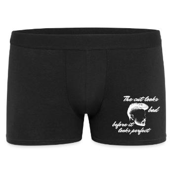 Witziger Friseur-Haarschnitt schlecht vor perfekten Männern – Zitat - Männer Boxer Shorts - Schwarz - Vorne