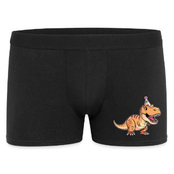 T-Rex Party Dino mit Partyhut - Männer Boxer Shorts - Schwarz - Vorne