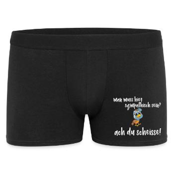 Frecher Vogel Spruch - man muss sympatisch sein? - Männer Boxer Shorts - Schwarz - Vorne