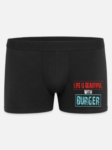 Lebensfreude mit Burger Spruch - Männer Boxer Shorts - Schwarz