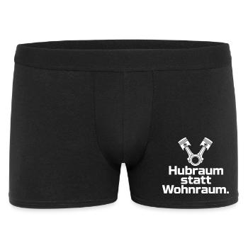 Hubraum statt Wohnraum Spruch T-Shirt Schrauber - Männer Boxer Shorts - Schwarz - Vorne