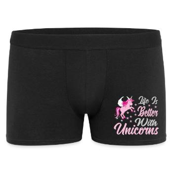 Leben ist besser mit Einhörnern - Männer Boxer Shorts - Schwarz - Vorne