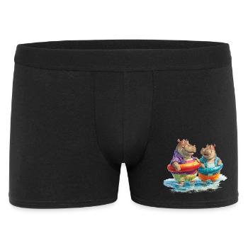 Hippos am Strand mit Schwimmreifen - Männer Boxer Shorts - Schwarz - Vorne
