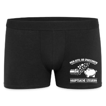 Mein Auto Ihr Sparschwein, Hauptsache Steuern - Männer Boxer Shorts - Schwarz - Vorne