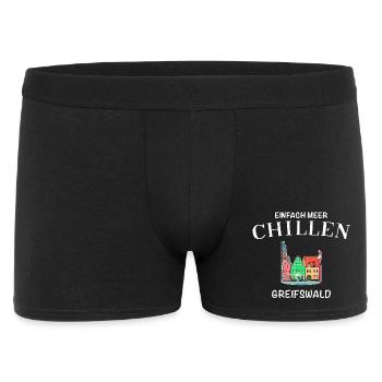 Greifswald, Meer Chillen, Fassaden am Fischmarkt - Männer Boxer Shorts - Schwarz - Vorne