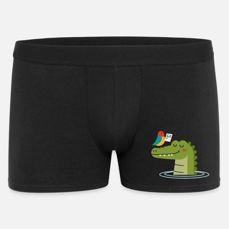 Singender Vogel auf Krokodil – Tierische Harmonie - Männer Boxer Shorts - Schwarz