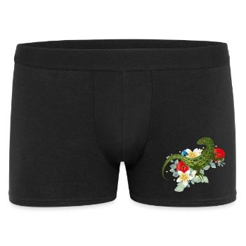 Green lizard on flowers botanical motif - Men's Boxer Shorts - black - Front