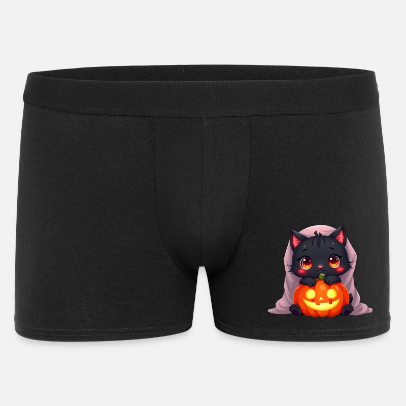 Chat d’Halloween avec citrouille d’Halloween - Boxer Homme - noir