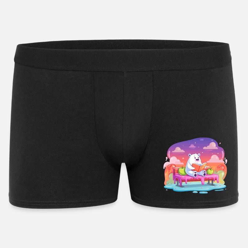 Lesender Eisbär im Farbtraum - Männer Boxer Shorts - Schwarz