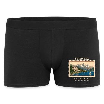 Schweiz St. Moritz Vintage Reisemarke - Männer Boxer Shorts - Schwarz - Vorne