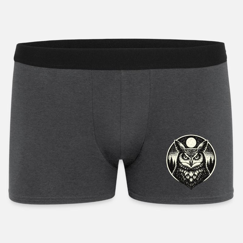 Silent Watch -  Eule im Woodcut Stil - Männer Boxer Shorts - Anthrazit