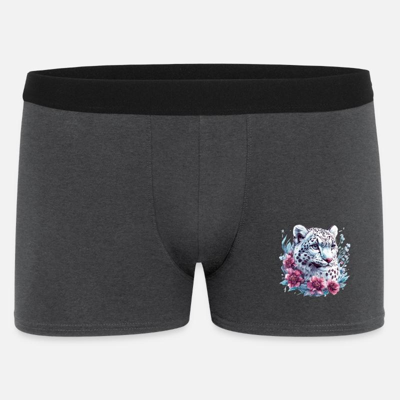 Leopardengesicht mit Blumenkranz - Männer Boxer Shorts - Anthrazit