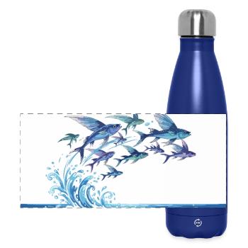 Flying Fish Jump Over Waves Sea Water - Panoramic Thermal Bottle 500 ml - dark blue  - Front