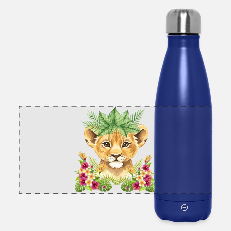 Floral lion cub - Panoramic Thermal Bottle 500 ml - dark blue