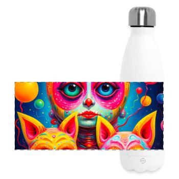Visages Cosmiques Esquissés en Vifs Couleurs - Gourde isotherme panoramique 500 ml - blanc - Devant