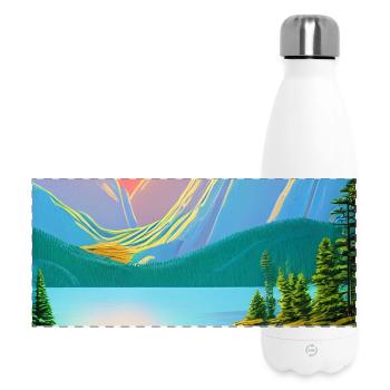 Landscape with lake, boat and mountains - Panoramic Thermal Bottle 500 ml - white - Front