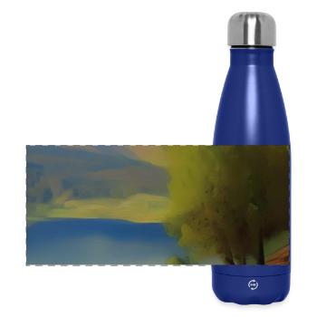Landscape with lake, boat and mountains - Panoramic Thermal Bottle 500 ml - dark blue  - Front