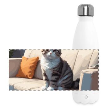 Katze auf Sofa - Panorama Isolierflasche 500 ml - Weiß - Vorne