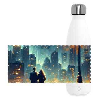 Love Scene in Front of City Lights - Panoramic Thermal Bottle 500 ml - white - Front