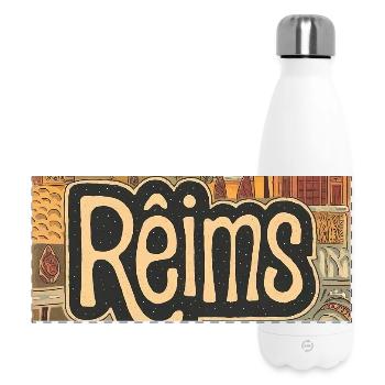 Reims Cityscape Retro Illustration - Panoramic Thermal Bottle 500 ml - white - Front