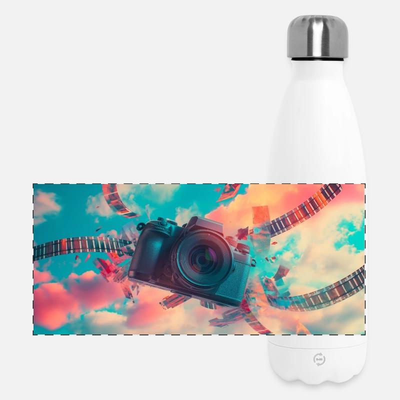 Camera in flight with film strip - Panoramic Thermal Bottle 500 ml - white
