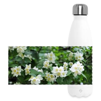 White Garden Jasmin flowers on Green Foliage - Panoramic Thermal Bottle 500 ml - white - Front