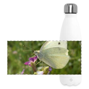 White butterfly on pink flower - Panoramic Thermal Bottle 500 ml - white - Front