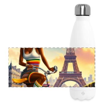 Schönes Mädchen auf dem Fahrrad, Eiffelturm - Panorama Isolierflasche 500 ml - Weiß - Vorne