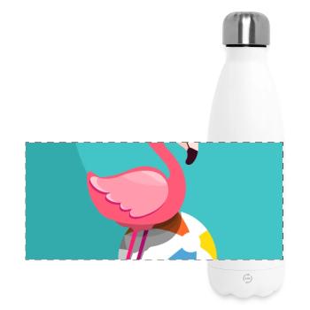 Flamingo, sein Ballon und seine Ananasbrille - Panorama Isolierflasche 500 ml - Weiß - Vorne
