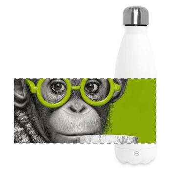 Affe mit Kaffee und Brille in Grün - Panorama Isolierflasche 500 ml - Weiß - Vorne