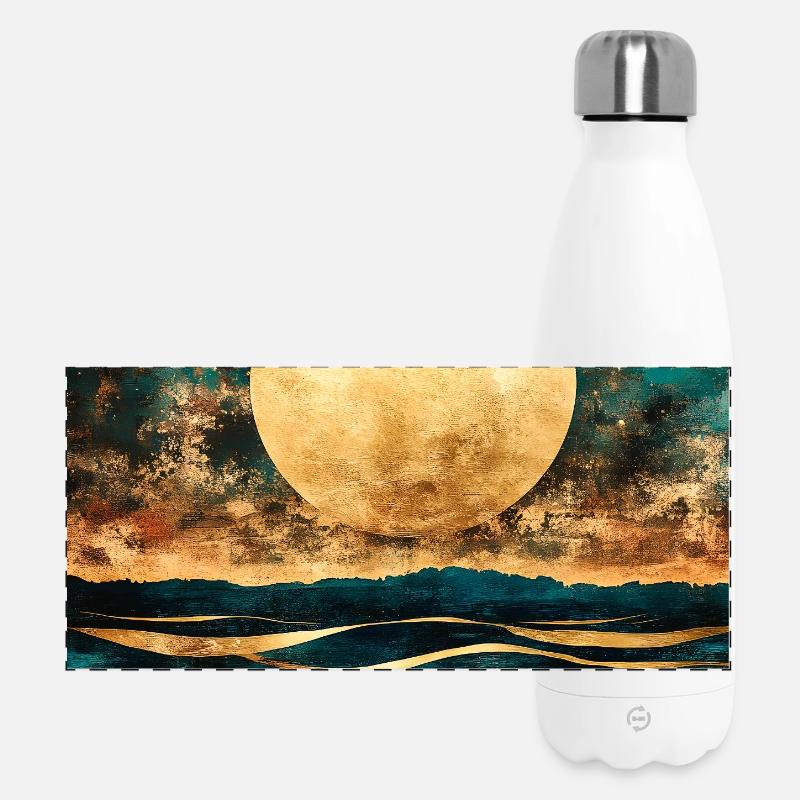 Goldener Mond auf Aquarellhorizont - Panorama Isolierflasche 500 ml - Weiß