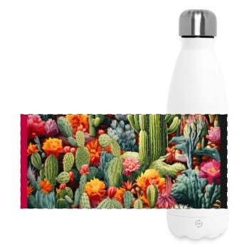 Lebendig Kakteen- und Sukkulentengarten Stickerei - Panorama Isolierflasche 500 ml - Weiß - Vorne