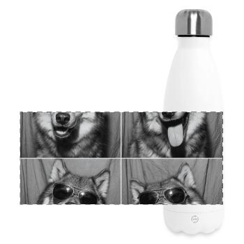 Lustig Wolf Vintage Retro Fotobox - Panorama Isolierflasche 500 ml - Weiß - Vorne