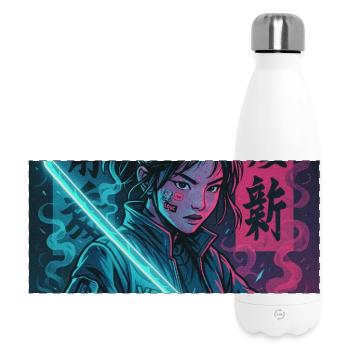 Cyber Samurai Girl Harajuku Y2K Anime Streetwear - Panoramic Thermal Bottle 500 ml - white - Front