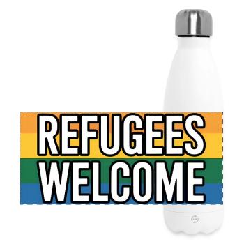 Refugees Welcome - Antifascist Merch - Panorama Isolierflasche 500 ml - Weiß - Vorne