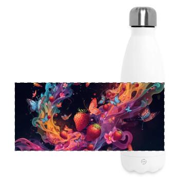 Bunte Beeren und Schmetterlinge - Panorama Isolierflasche 500 ml - Weiß - Vorne