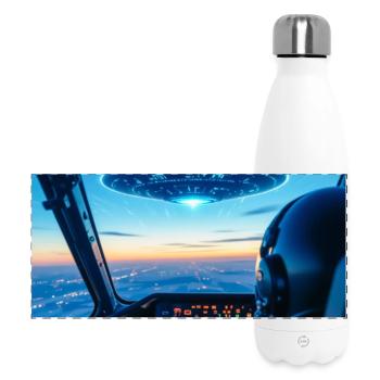 UFO Cockpit – Blick ins Unbekannte - Panorama Isolierflasche 500 ml - Weiß - Vorne