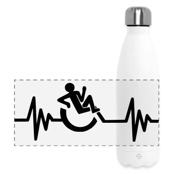 Image : fauteuil roulant, battement de cœur, détendu # - Gourde isotherme panoramique 500 ml - blanc - Devant
