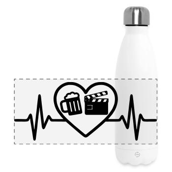 Herz Bier Kino Humor - Panorama Isolierflasche 500 ml - Weiß - Vorne