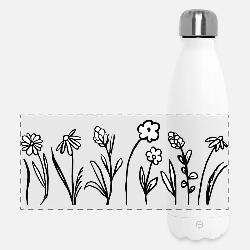Handgezeichnete Blumen mit Blättern - Panorama Isolierflasche 500 ml - Weiß