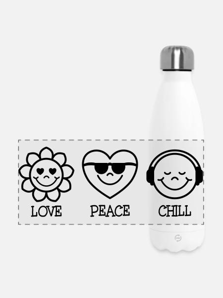 Love Peace Chill - Panorama Isolierflasche 500 ml - Weiß