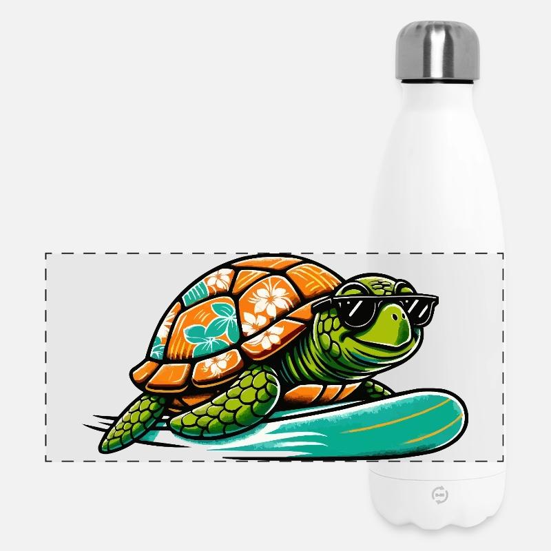 Hawaiian Turtle Surfboard - Panoramic Thermal Bottle 500 ml - white