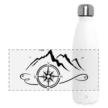 Wanderbild mit Bergen und Kompass - Panorama Isolierflasche 500 ml - Weiß - Vorne