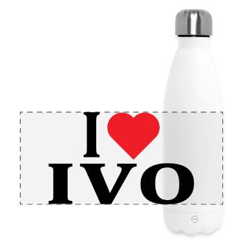 Name T-Shirt I love Ivo T-Shirt Geschenkidee - Panorama Isolierflasche 500 ml - Weiß - Vorne