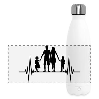 heart rate frequency family pulse father's day 2 children - Panoramic Thermal Bottle 500 ml - white - Front