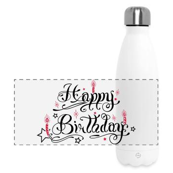 Happy birthday lettering with candles. - Panoramic Thermal Bottle 500 ml - white - Front