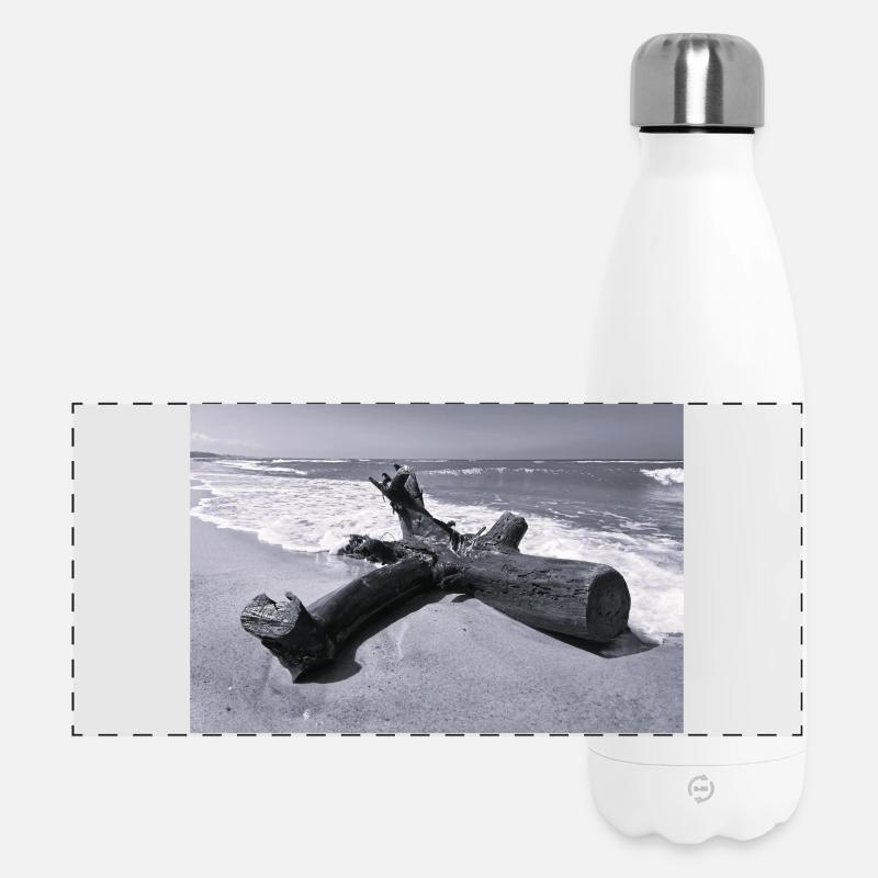 Tree branch, sea panorama, marine nature - Panoramic Thermal Bottle 500 ml - white