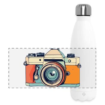 Retro Spiegelreflex Kamera Fotoaparat Illustration - Panorama Isolierflasche 500 ml - Weiß - Vorne