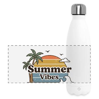 Ambiances estivales, scène rétro de plage au coucher de soleil - Gourde isotherme panoramique 500 ml - blanc - Devant