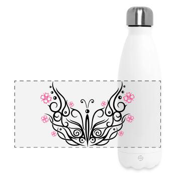 Butterfly with cherry blossoms - Panoramic Thermal Bottle 500 ml - white - Front